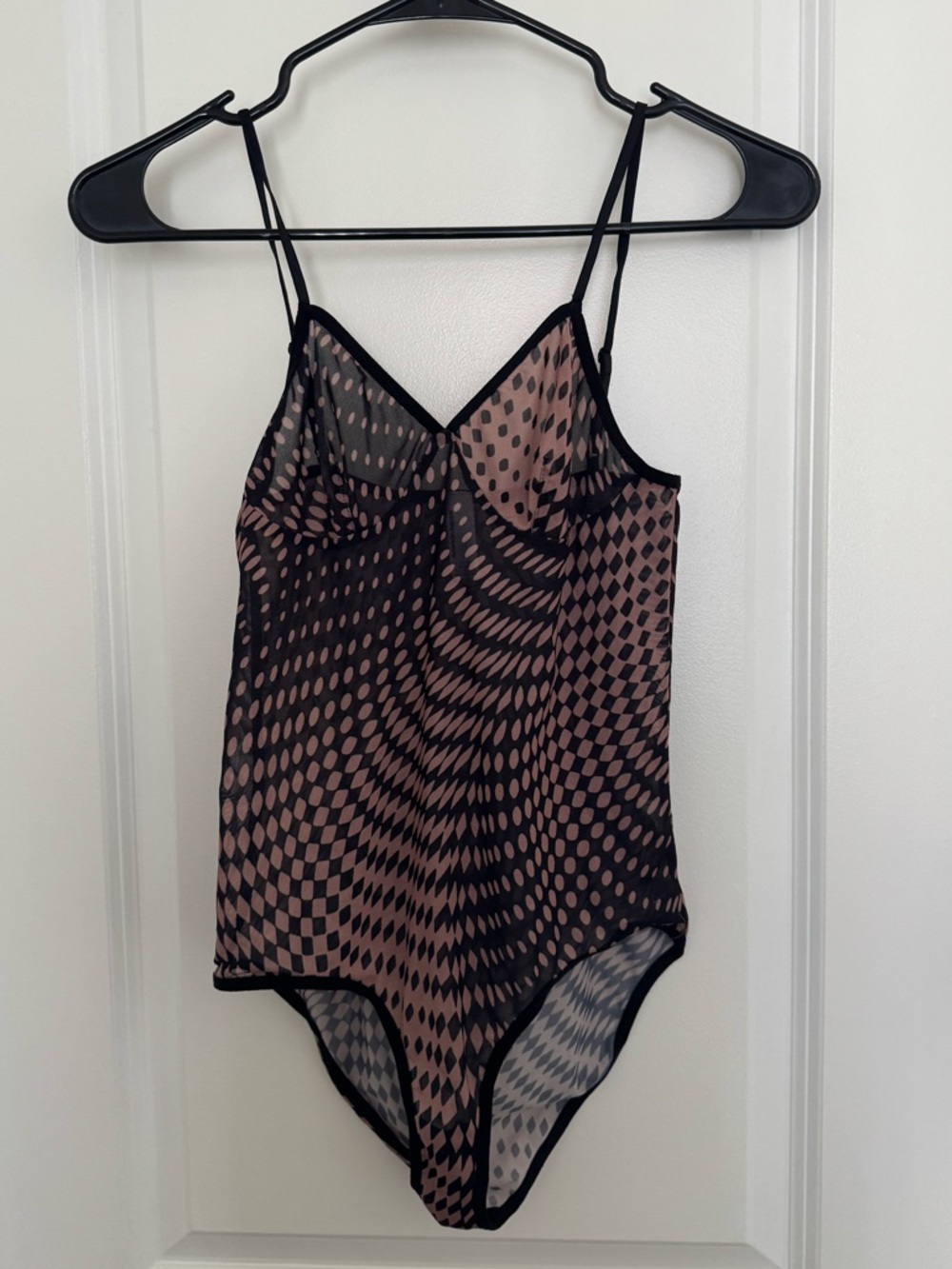 American Apparel Sofia Black and Tan Mesh Psychedelic Patterned Bodysuit